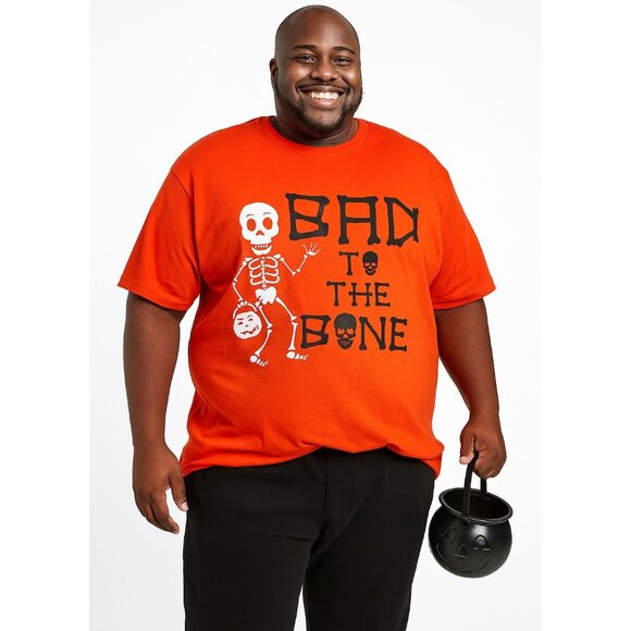 Bad To The Bone T Shirt Size XXL Orange Skeleton Graphic Halloween Adult Tee - Picture 1 of 7